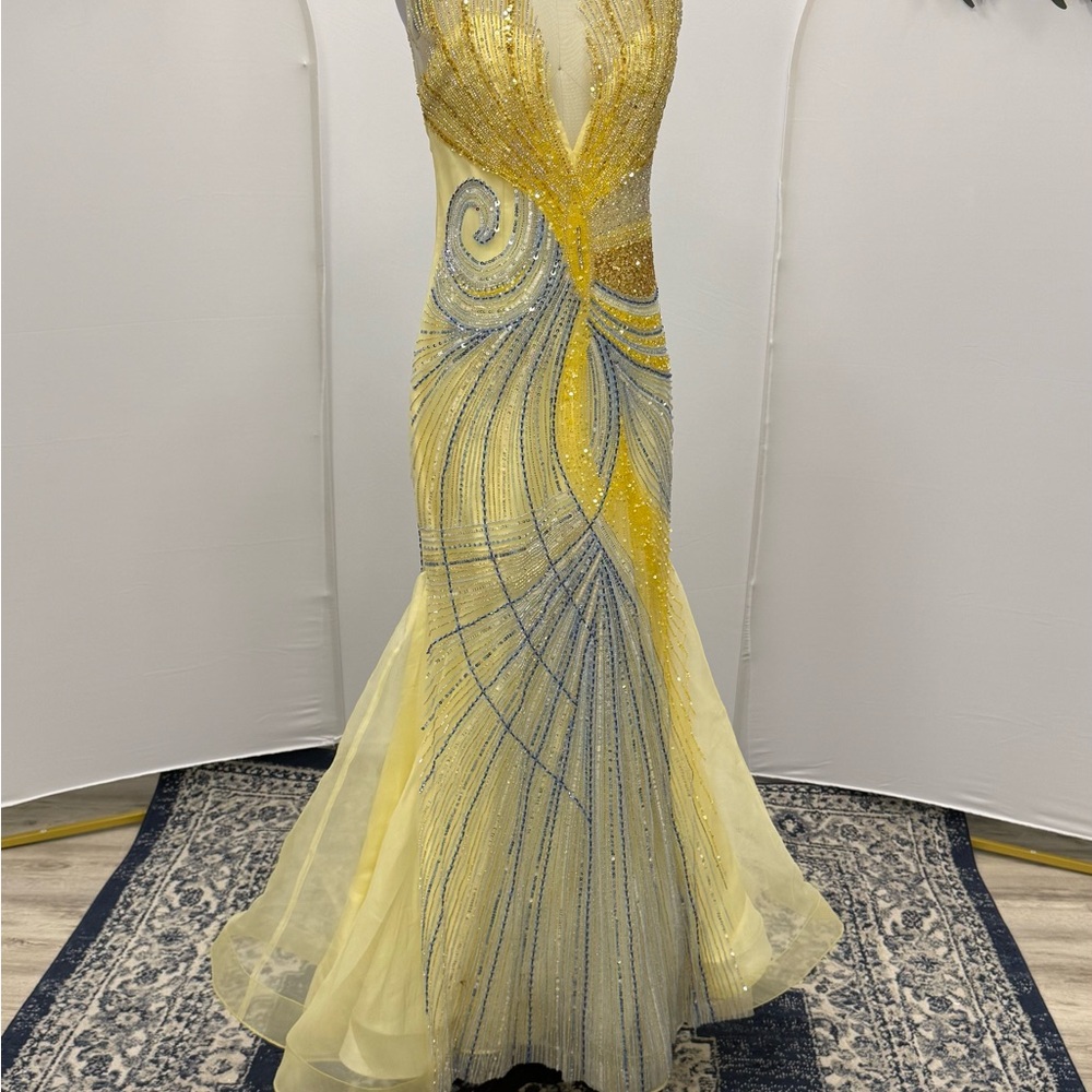 Elegant Yellow and Blue Evening Gown